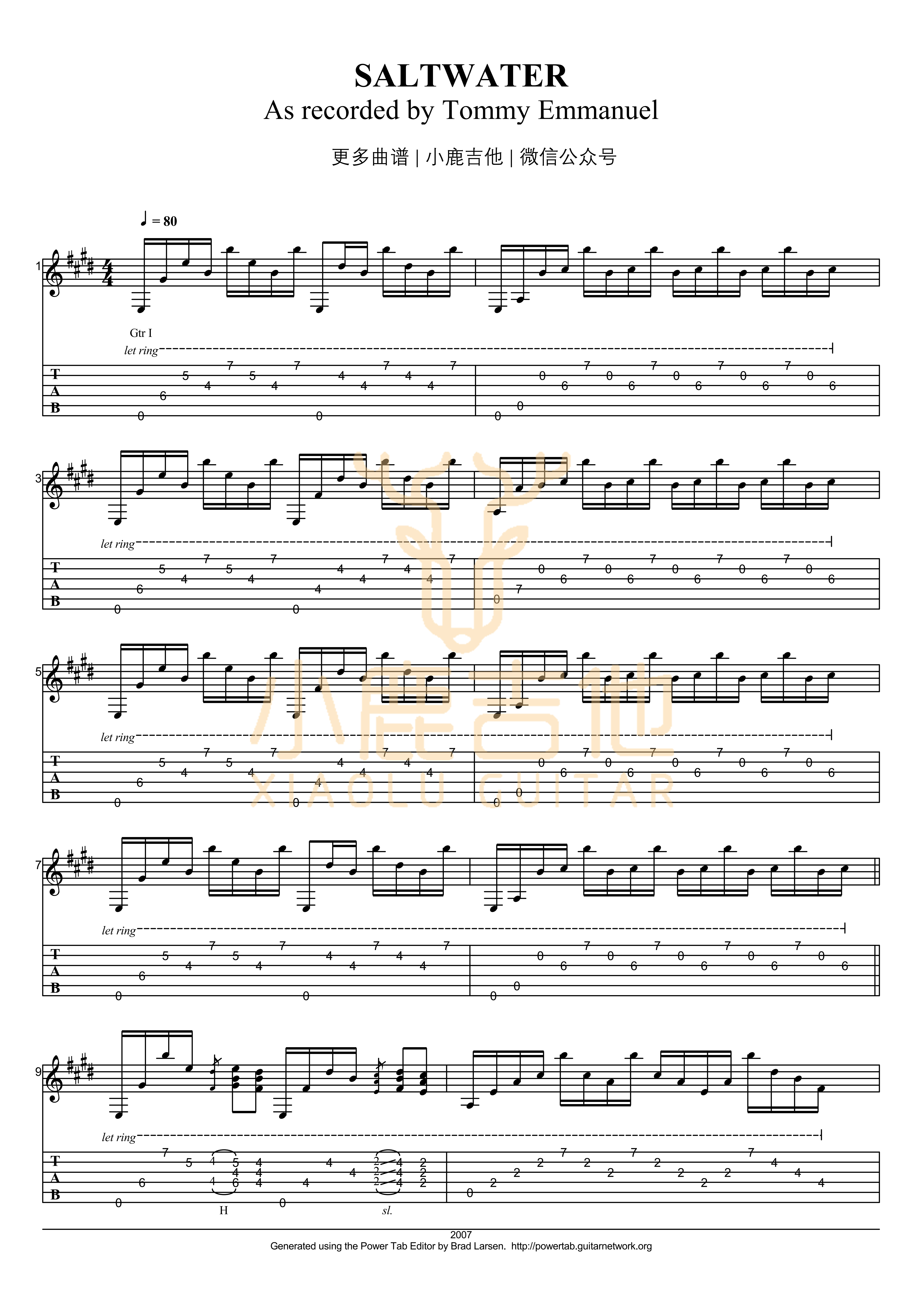 SALTWATER-Tommy Emmanuel指弹吉他谱（小鹿吉他）1