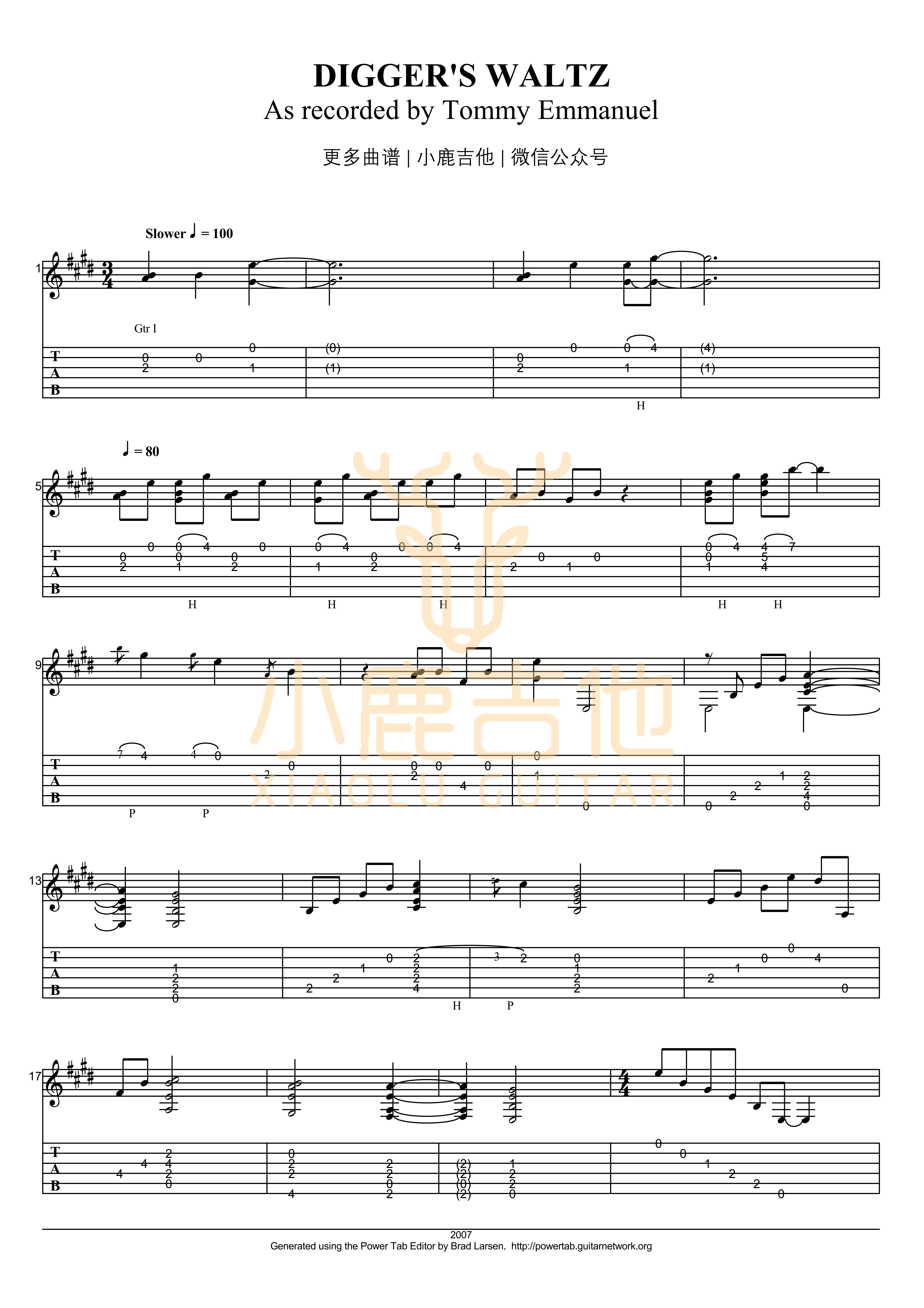 The Diggers' Waltz-Tommy Emmanuel指弹吉他谱（小鹿吉他）1