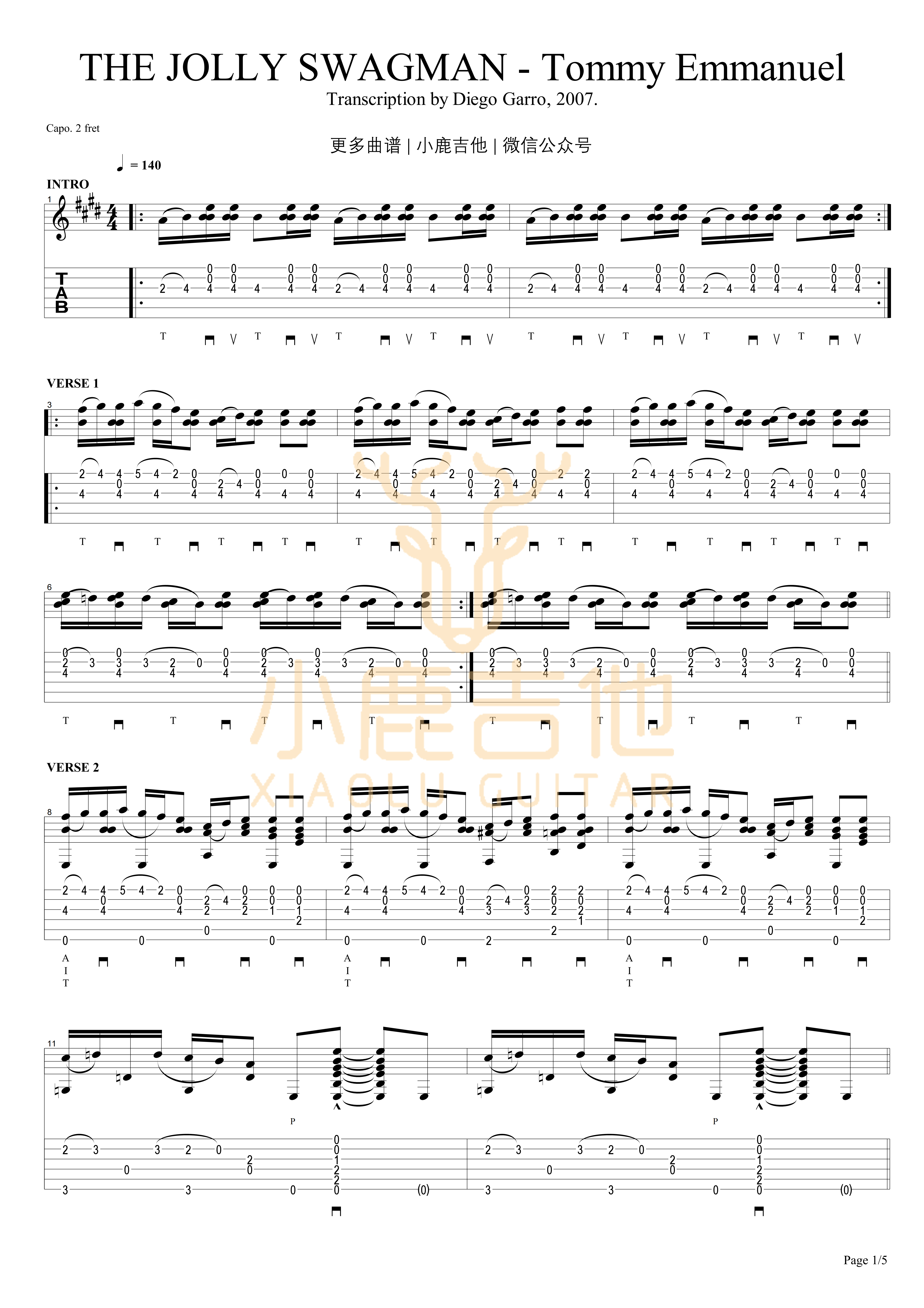 THE JOLLY SWAGMAN-Tommy Emmanuel指弹吉他谱（小鹿吉他）1