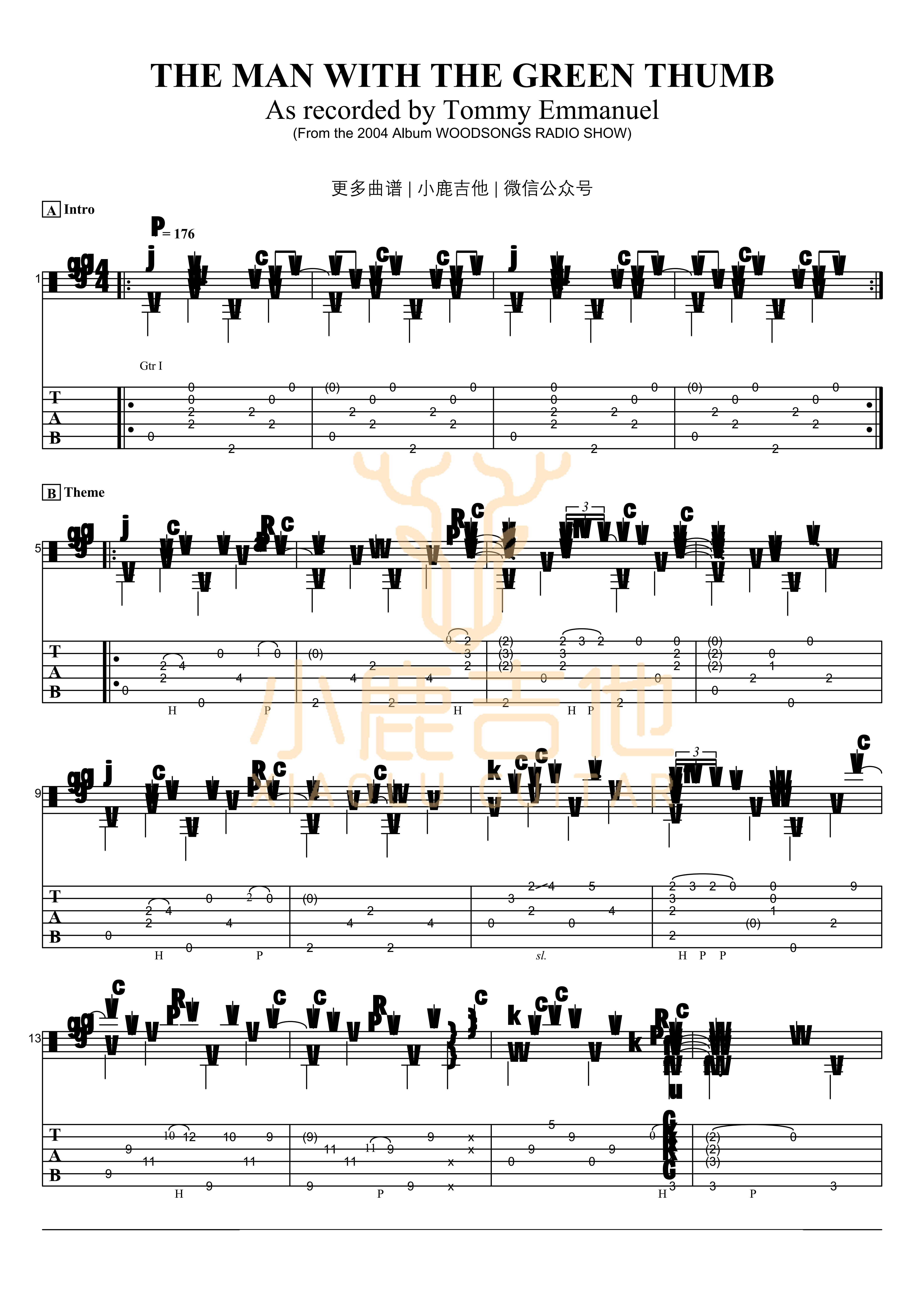 THE MAN WITH THE GREEN THUMB-Tommy Emmanuel指弹吉他谱（小鹿吉他）1