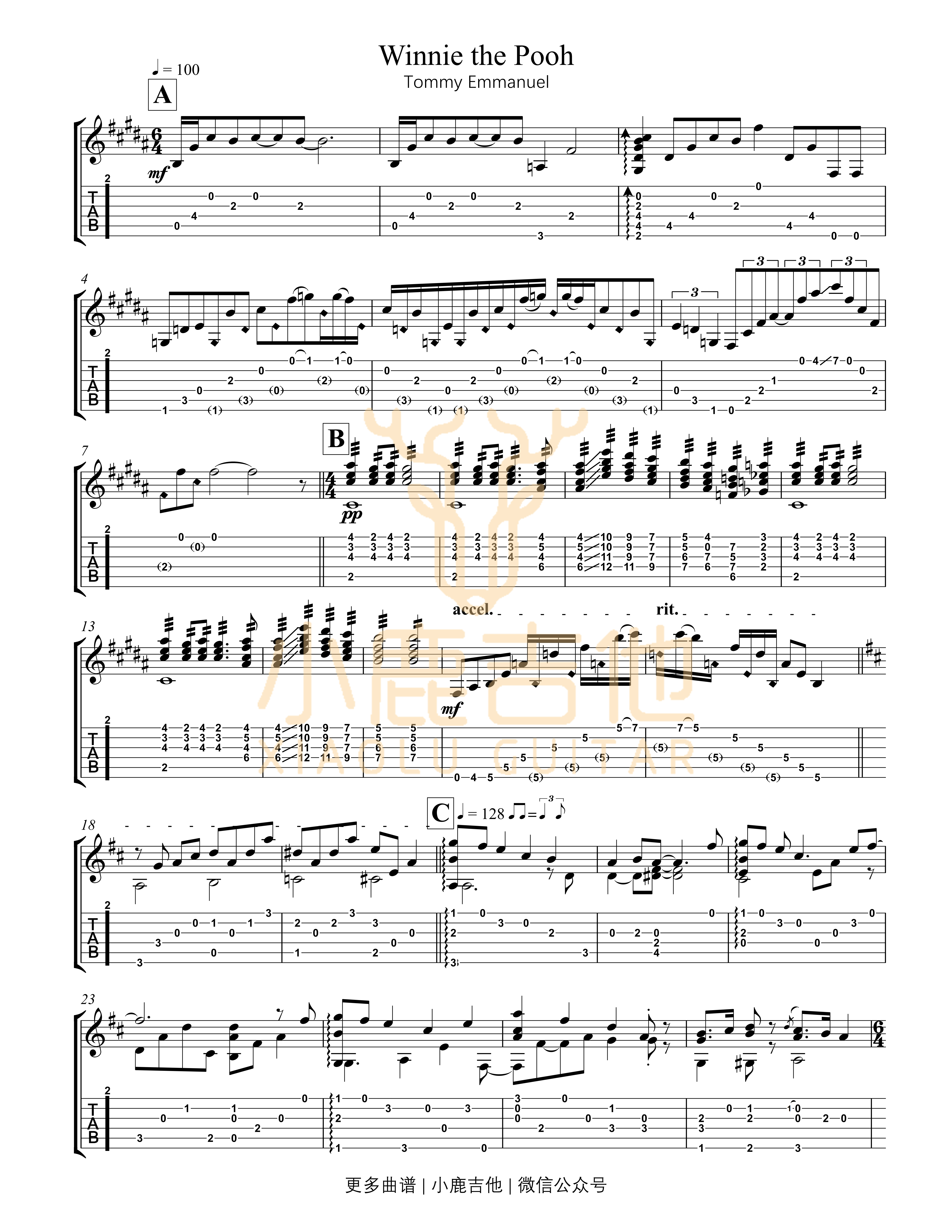Winnie the Pooh-Tommy Emmanuel指弹吉他谱(小鹿吉他)1