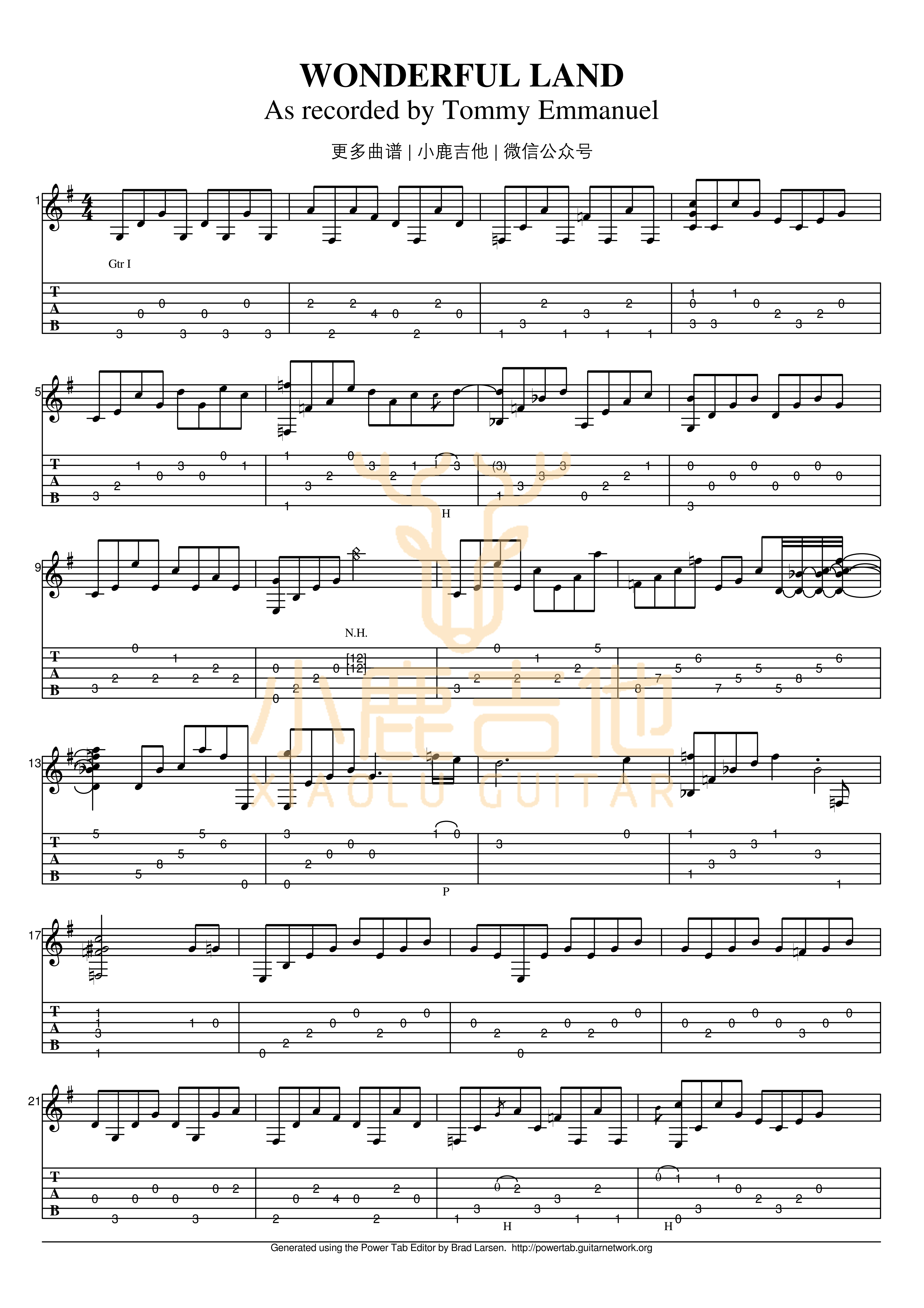 Wonderful land-Tommy Emmanuel指弹吉他谱（小鹿吉他）1