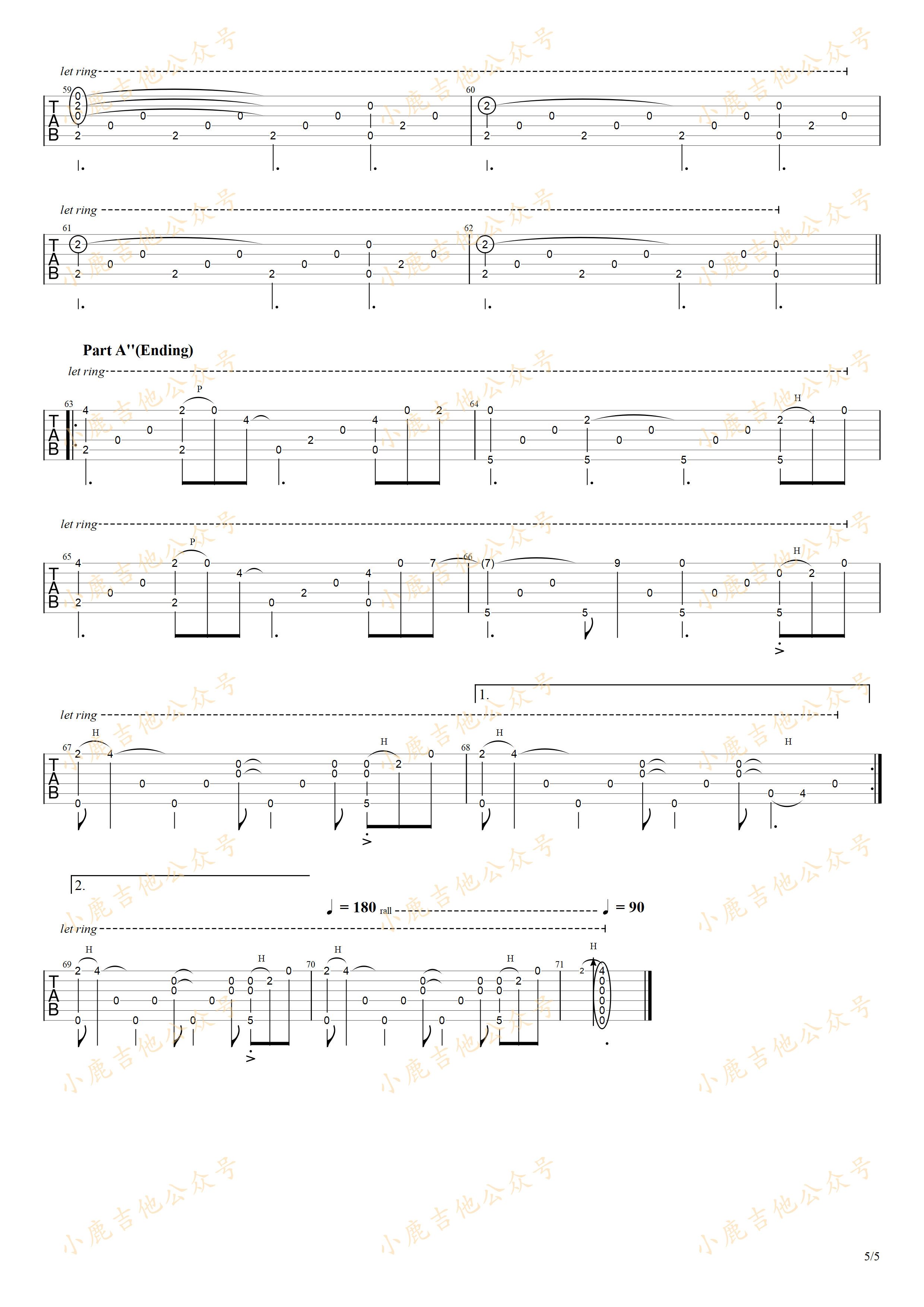 雲の海-岸部真明 指弹吉他谱（小鹿吉他）5