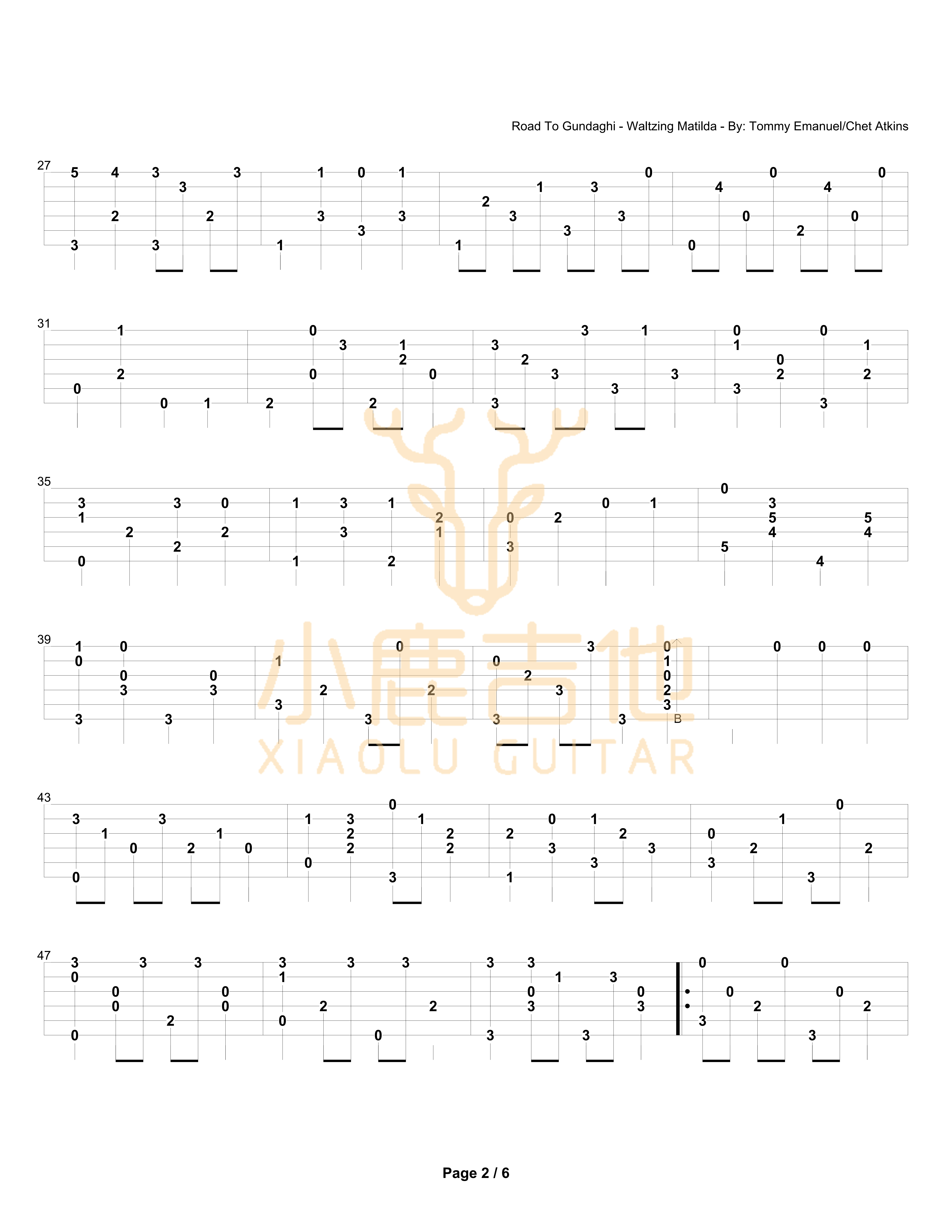 Road To Gundaghi-Waltzing Matilda-Tommy Emmanuel指弹吉他谱(小鹿吉他)2