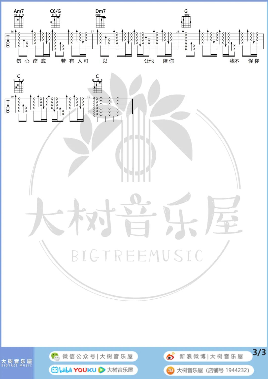 如果我变成回忆吉他谱 C调和弦谱_大树音乐屋编配_Tank3
