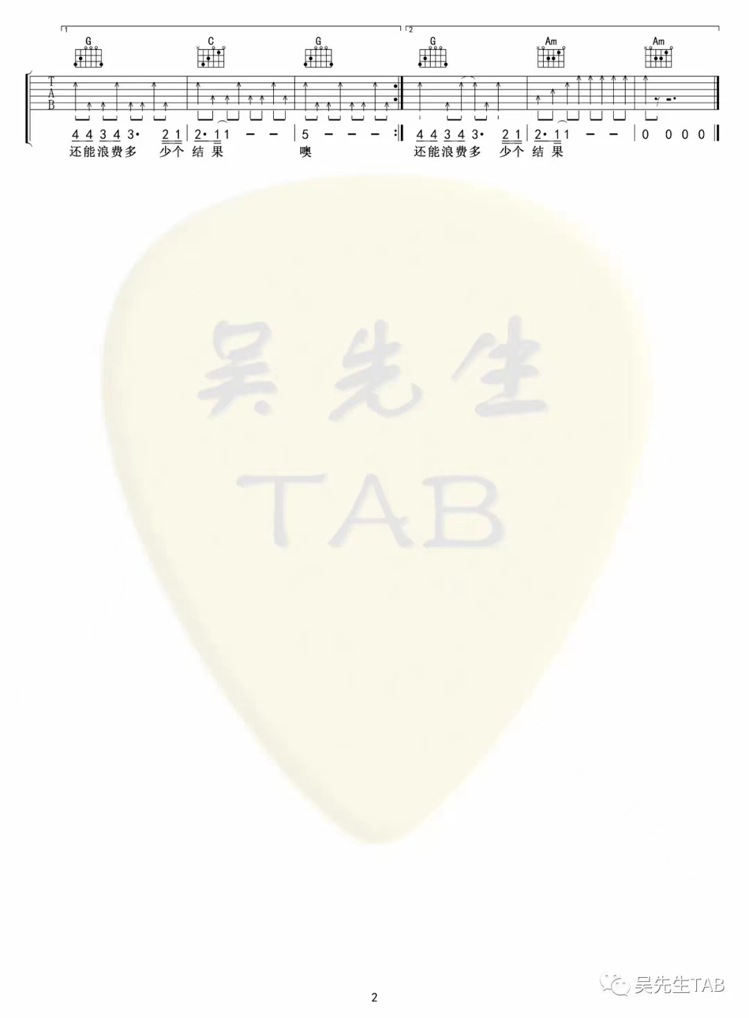 门没锁吉他谱C调_吴先生TAB版本_品冠儿子（黄韦恩）2