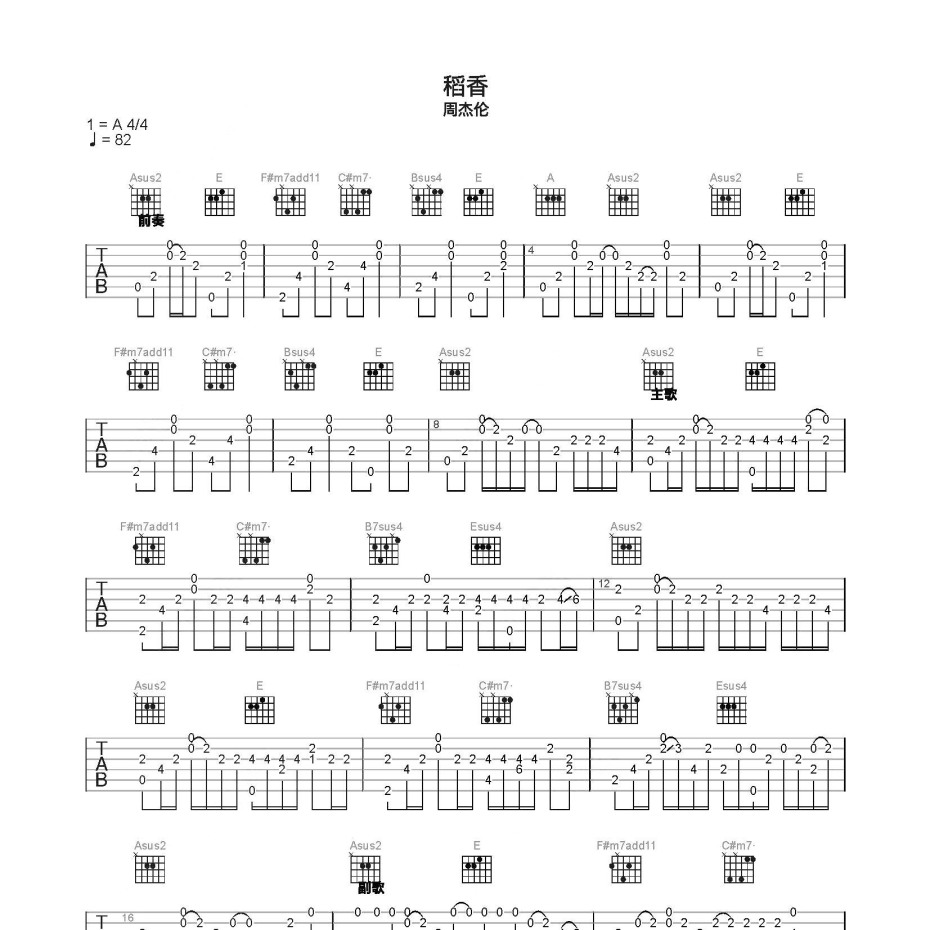 《稻香吉他谱》C调_周杰伦_简单乐谱编配_独特编配超上头1
