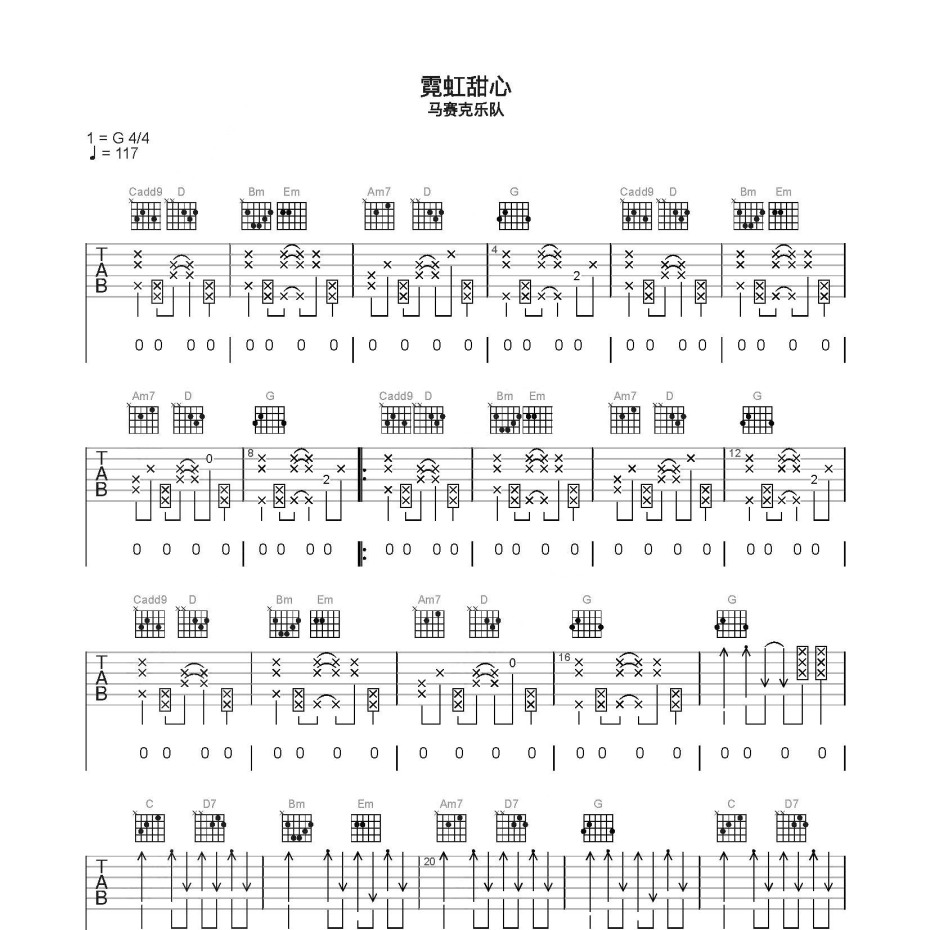 《霓虹甜心吉他谱》C调_马赛克乐队_简单乐谱编配_好听到哭了1