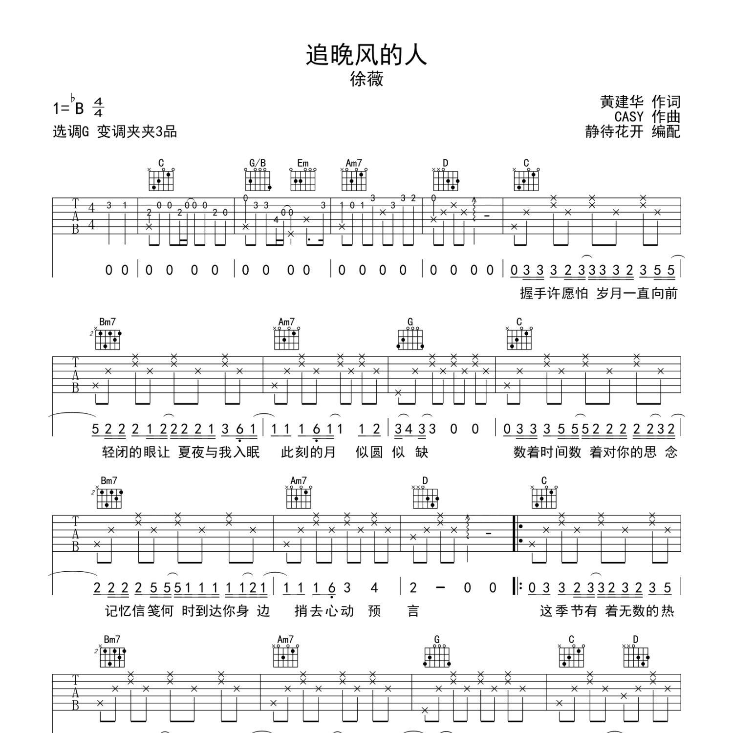 《追晚风的人吉他谱》G调_徐薇_静待花开编配_编配太经典了1